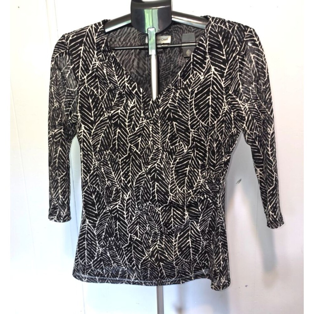 Coldwater Creek Black White Blouse Shirt Size Medium 10/12 Excellent